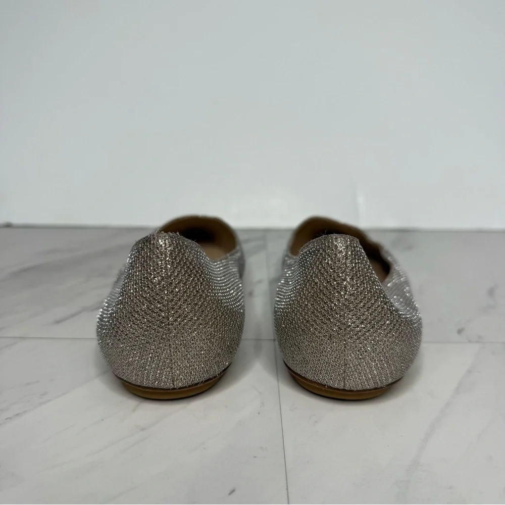 Stuart Weitzman Pointy Toe Gold Sliver Glitter Flat 8B